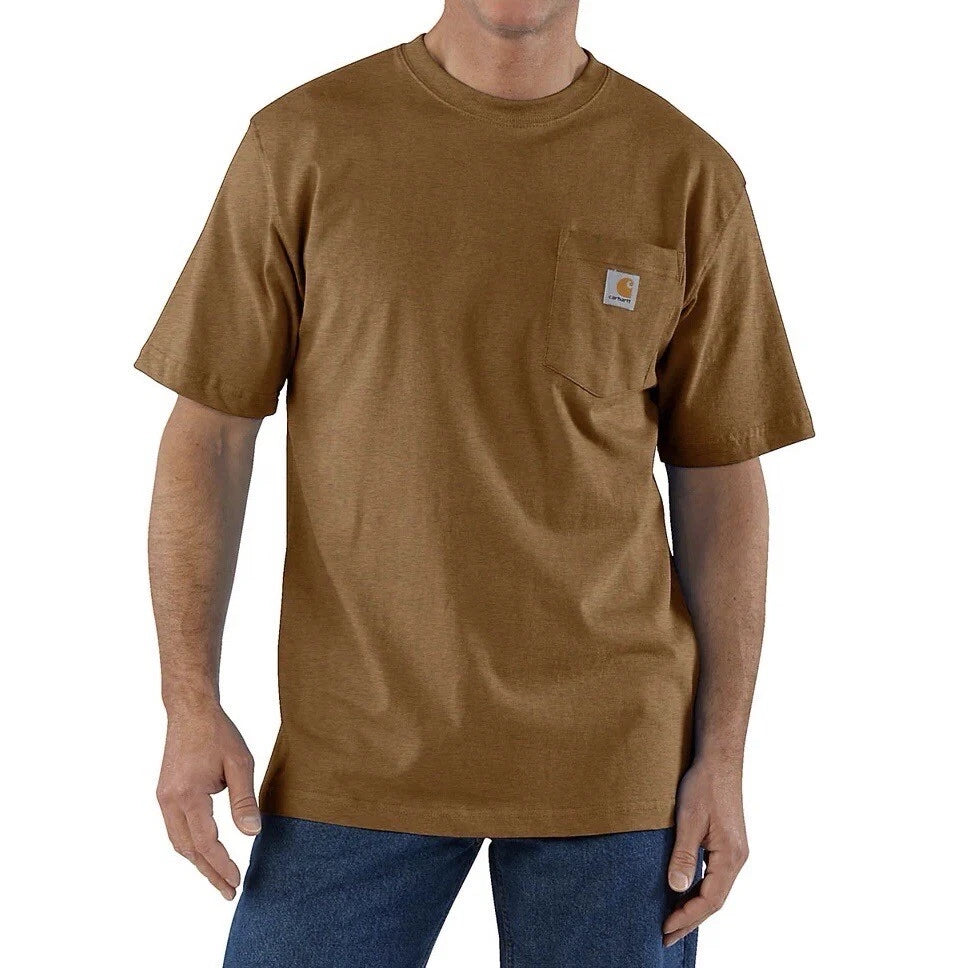 Carhartt Men’s Loose Fit Heavyweight Short Sleeve Pocket T-Shirt K87 Brown XL