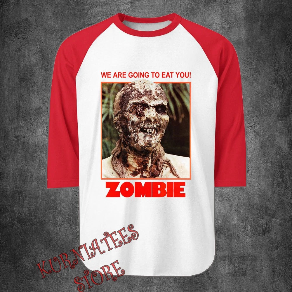 Lucio Fulci's Zombie Horror Movie Men's Raglan Red Size S to 2XL