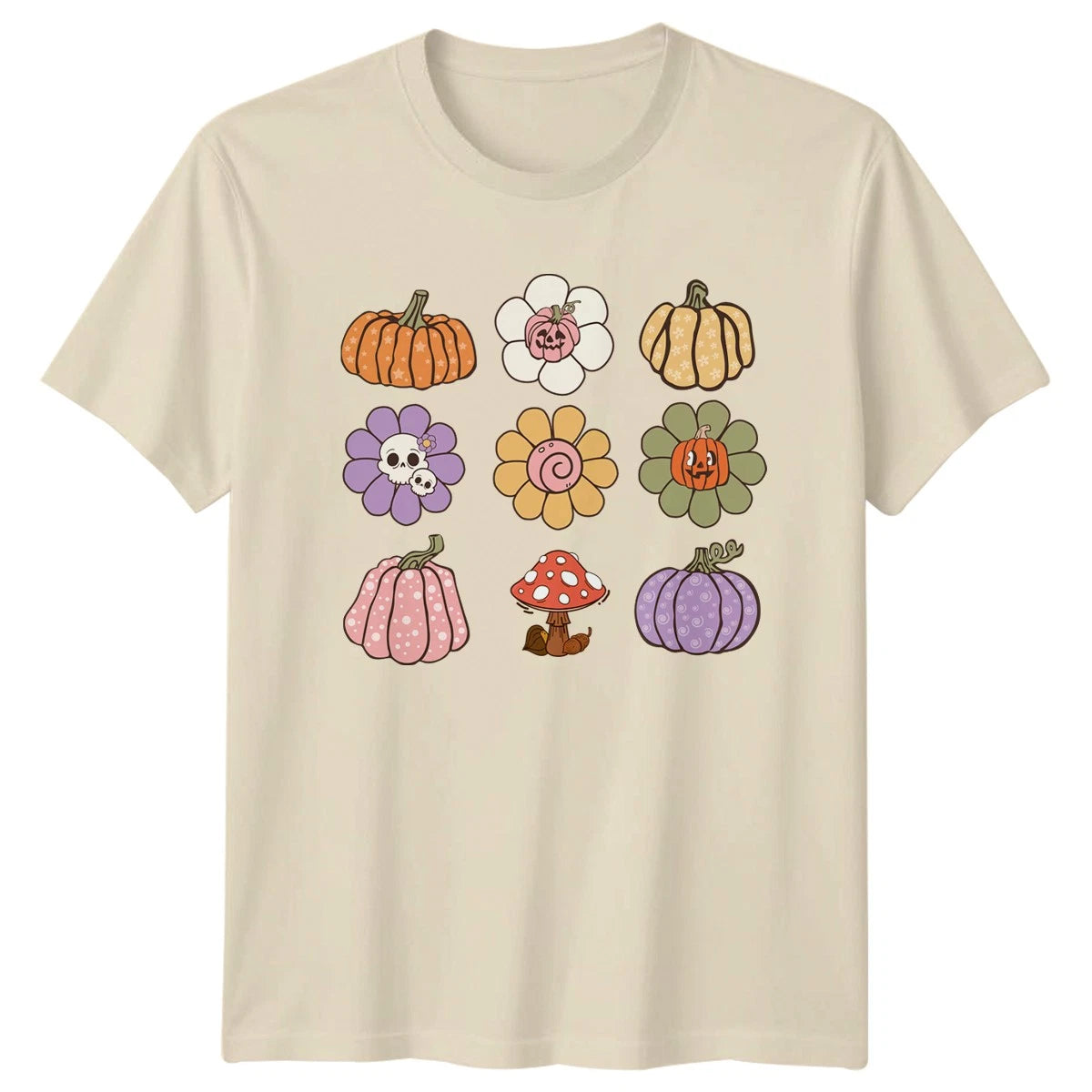 Groovy Pastel Skull Pumpkin Flowers Cottagecore Fall Aesthetic Halloween