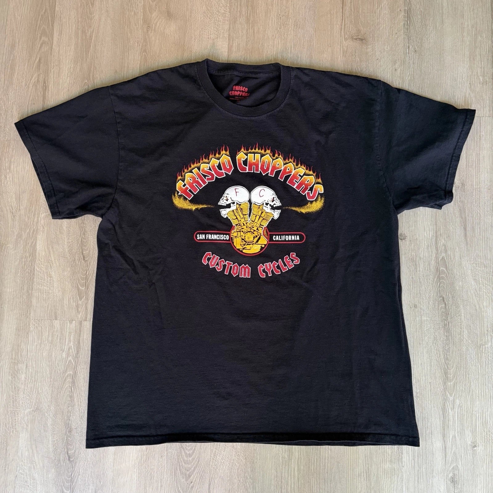 Vintage Frisco Choppers Shirt Mens XL Black 80S 90S Flames Skulls Biker Tee Rare