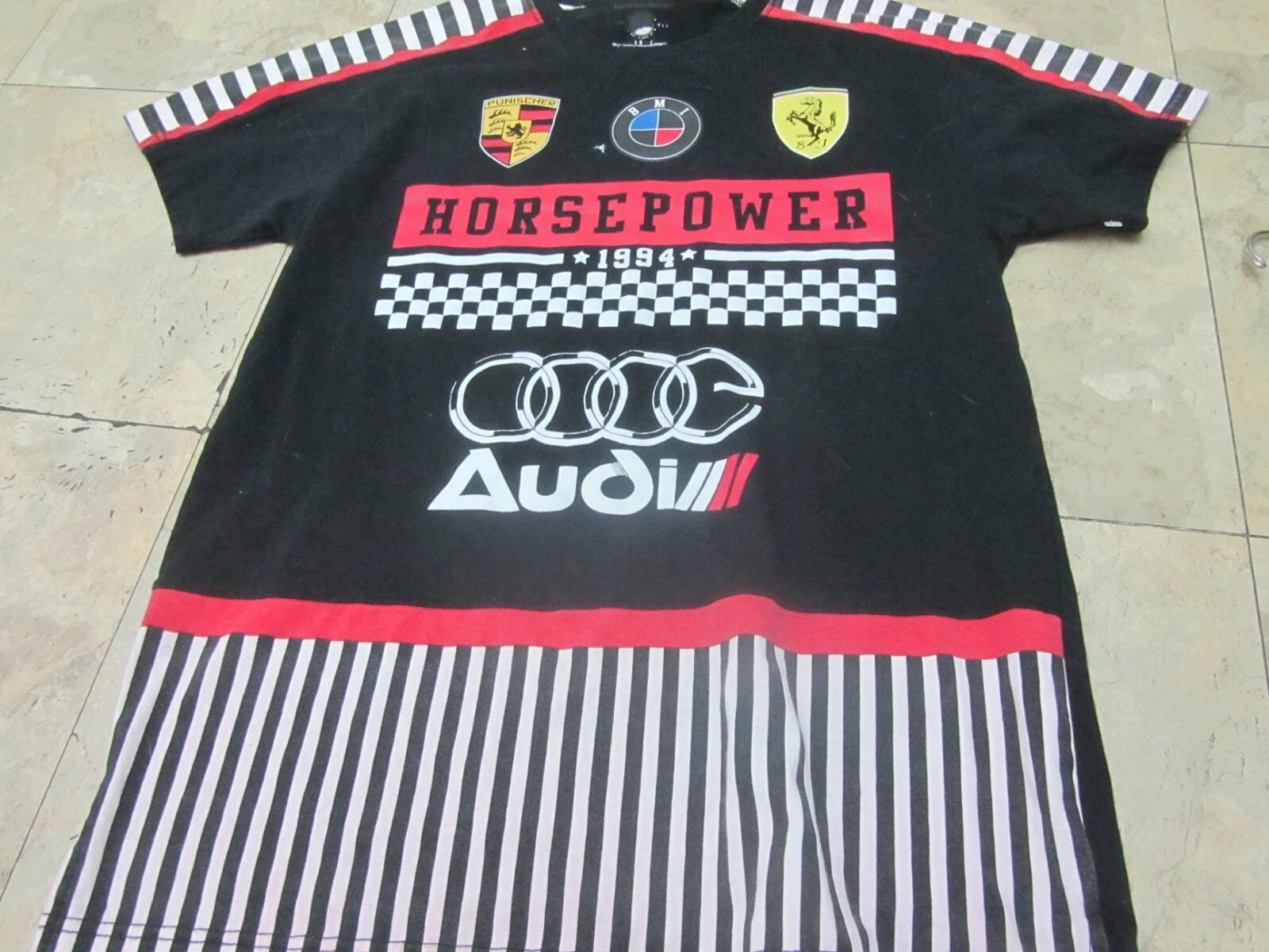 HORSEPOWER Striped Racing Graphic High Quality Top T-Shirt Trendy Fashion L