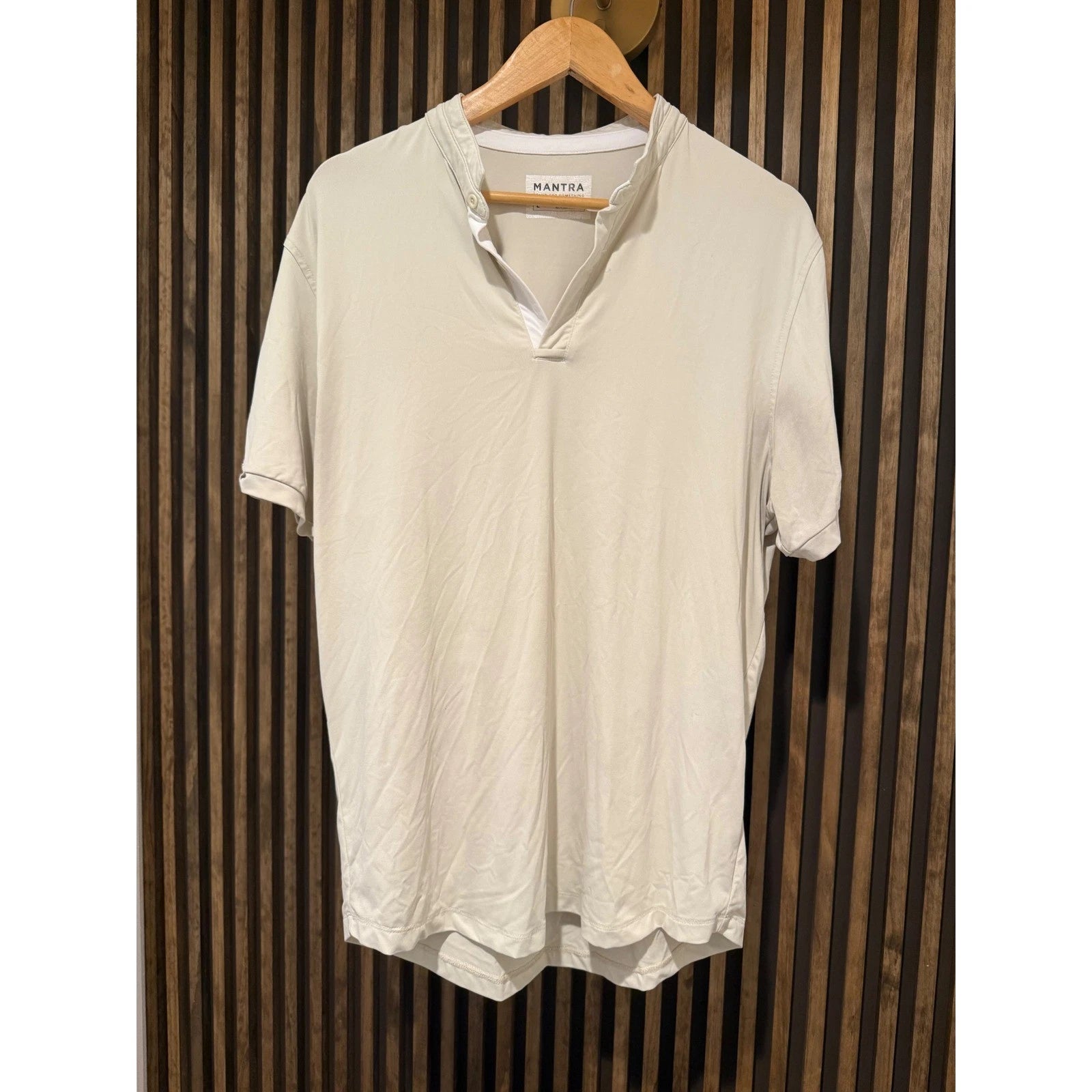 Mantra Mens Beige Short Sleeve Collar T-Shirt Casual Top