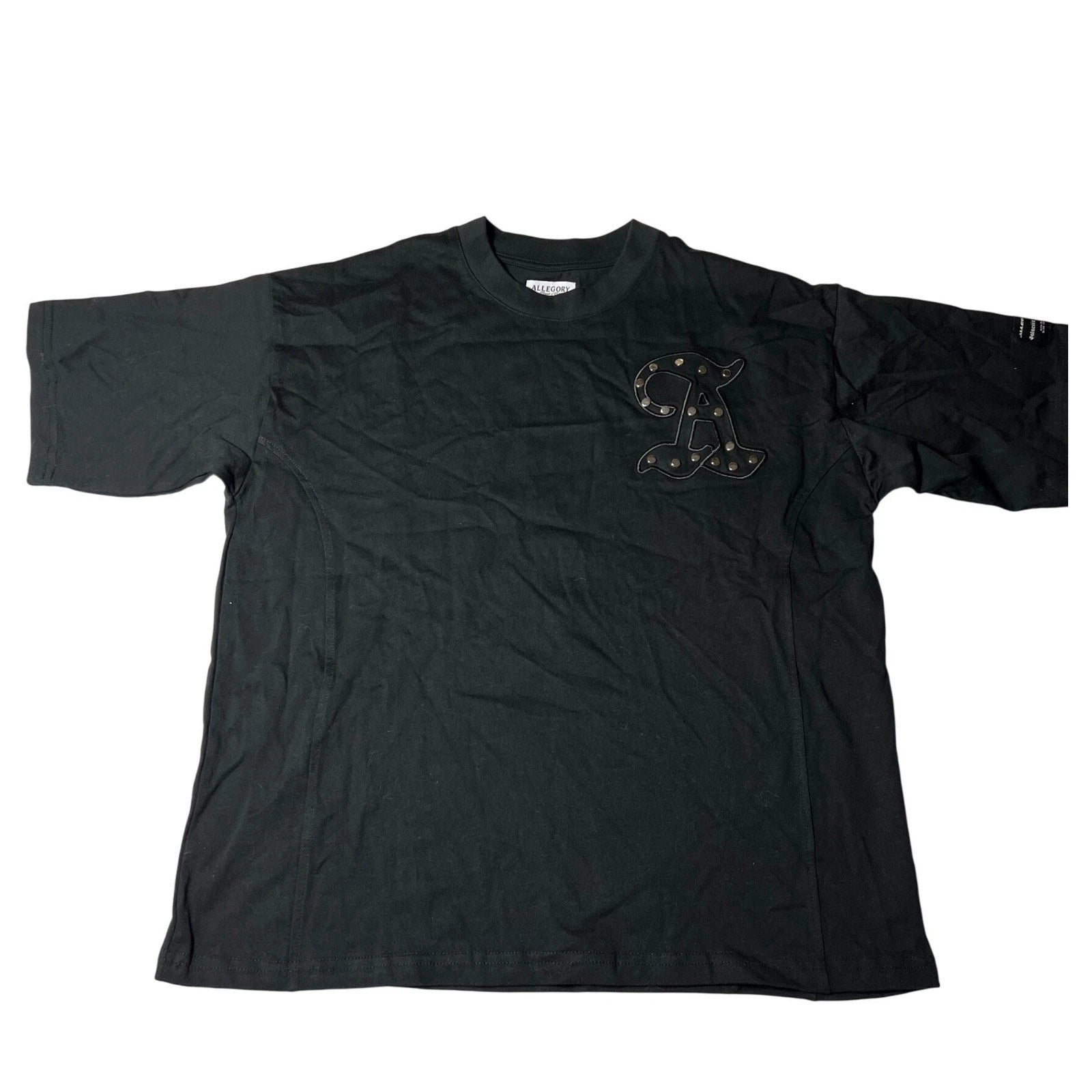 Allegory Galactic Rodeo Studded Patch Black Graphic T-Shirt Mens Medium Boxy Fit