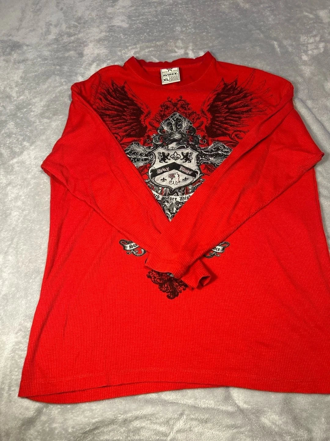 Avirex Graphic Waffle Knit Long Sleeve Shirt Red XL
