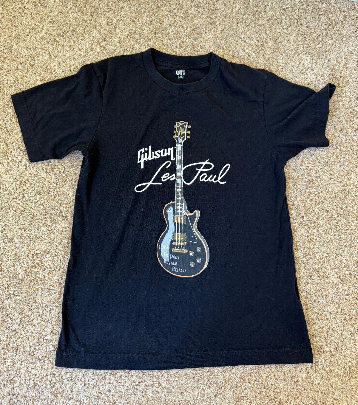 Gibson Les Paul Guitar Uniqlo men’s T shirt XXS Graphic Black Tee Cool