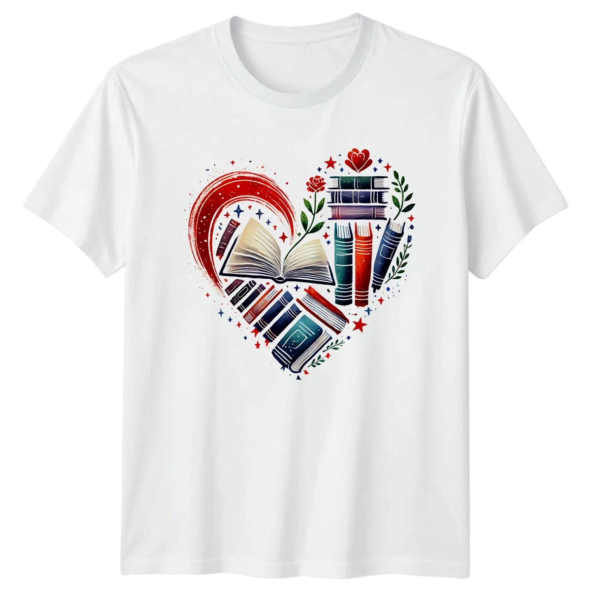 Heart Full Of Books Womens T-Shirt Book Lover Reading Valentines Day Gift