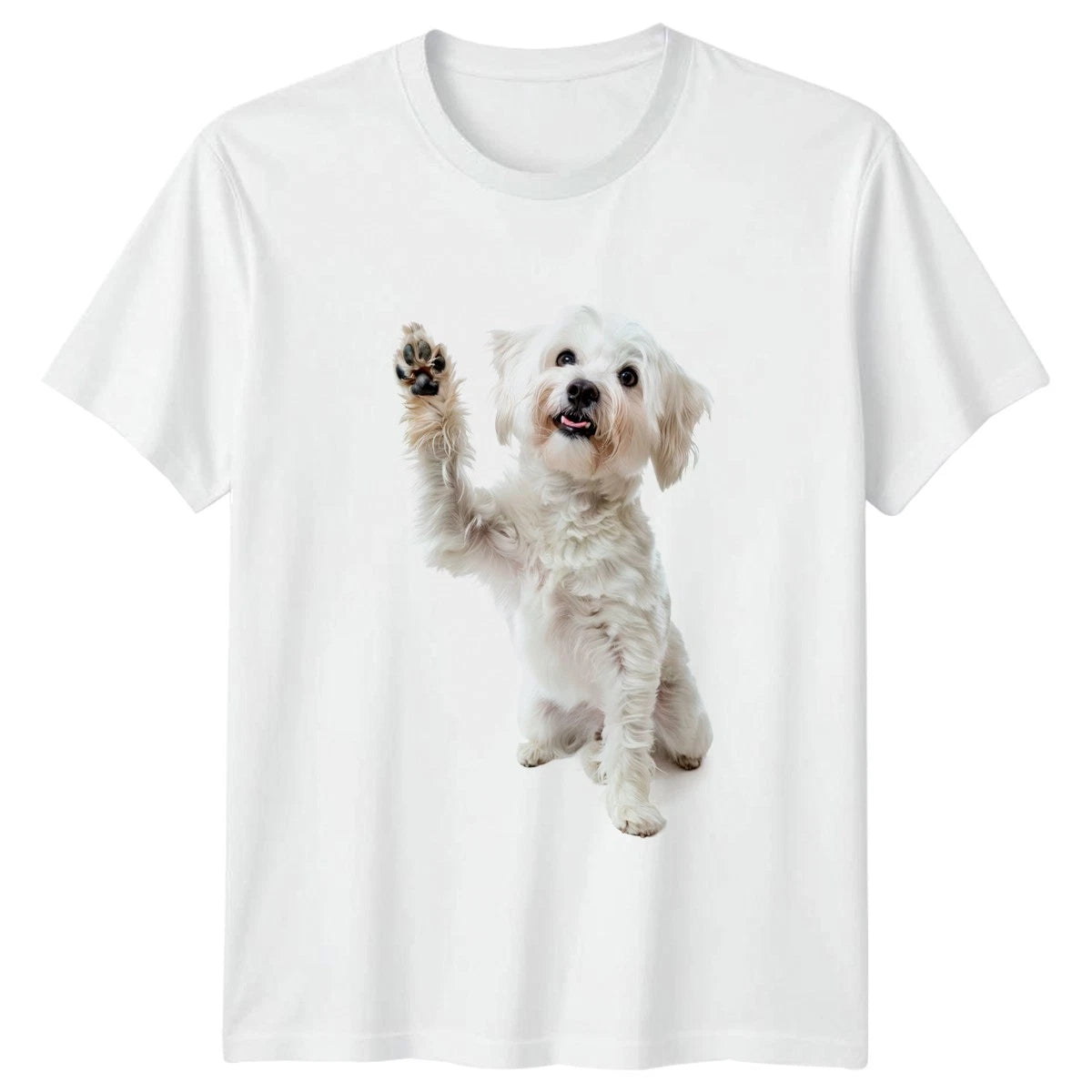 Cute White Dog Waving Paw T-Shirt Maltese Dogs Gift For Him And Her