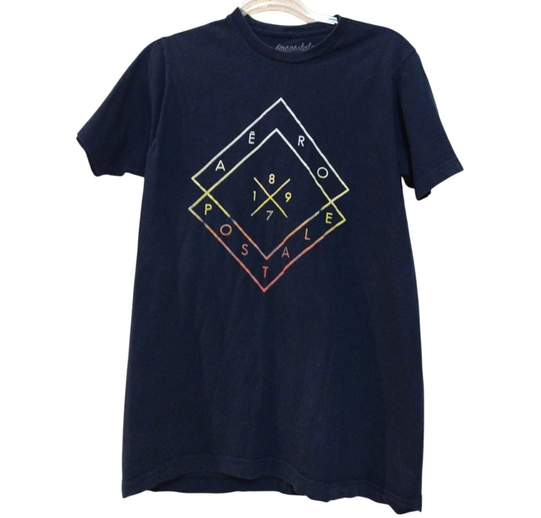 Aeropostale T Shir Mens M Navy Graphic Short Sleeve Crew Neck Colorful Logo Slvs