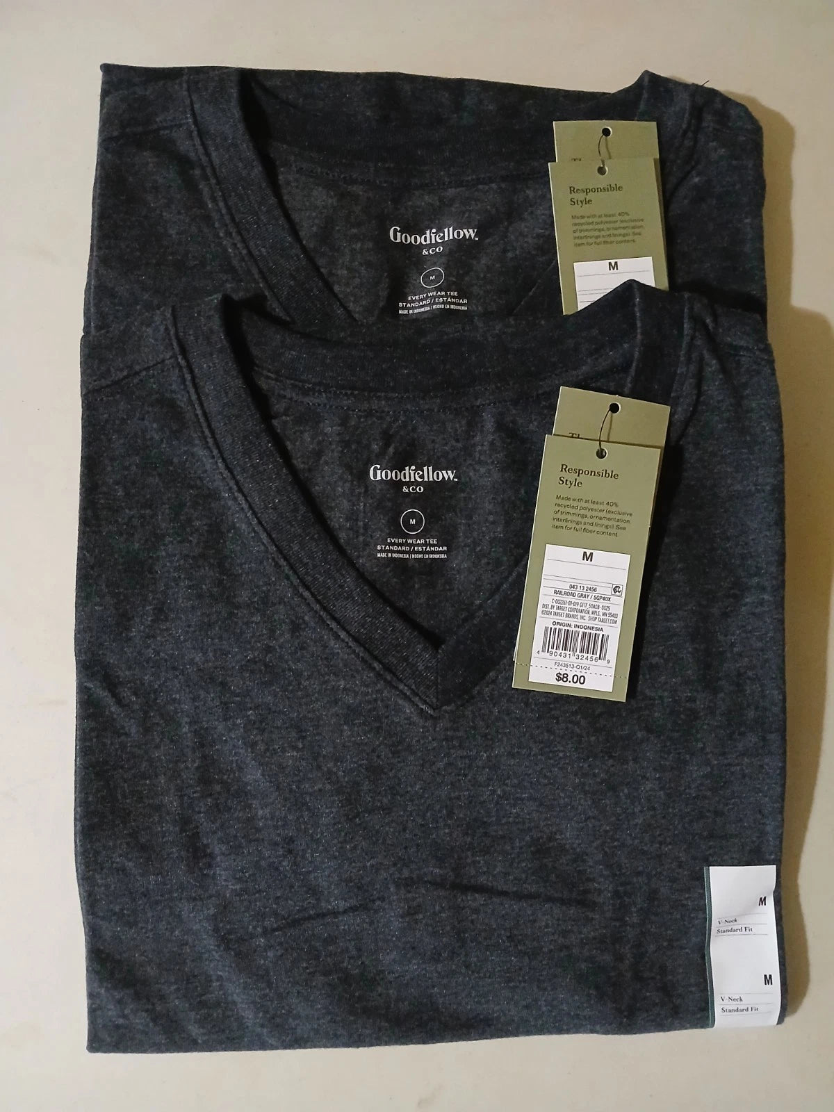 Men's V Neck Gray T Shirts " Lot of 2" Size Medium - Goodfellow - Short Sleeve