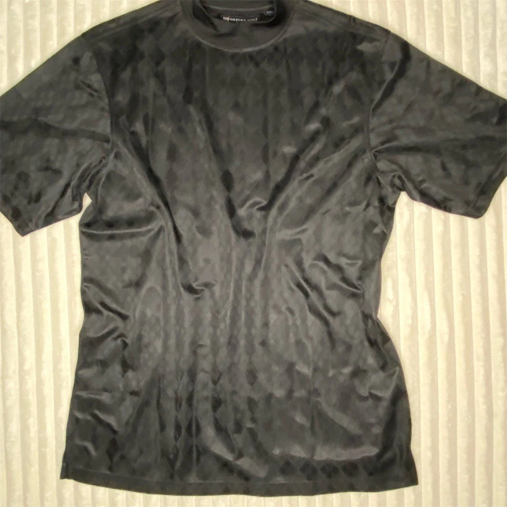 Oxford Golf T-Shirt Unisex Adults Size S Black Monogram Print Crew Neck Regular