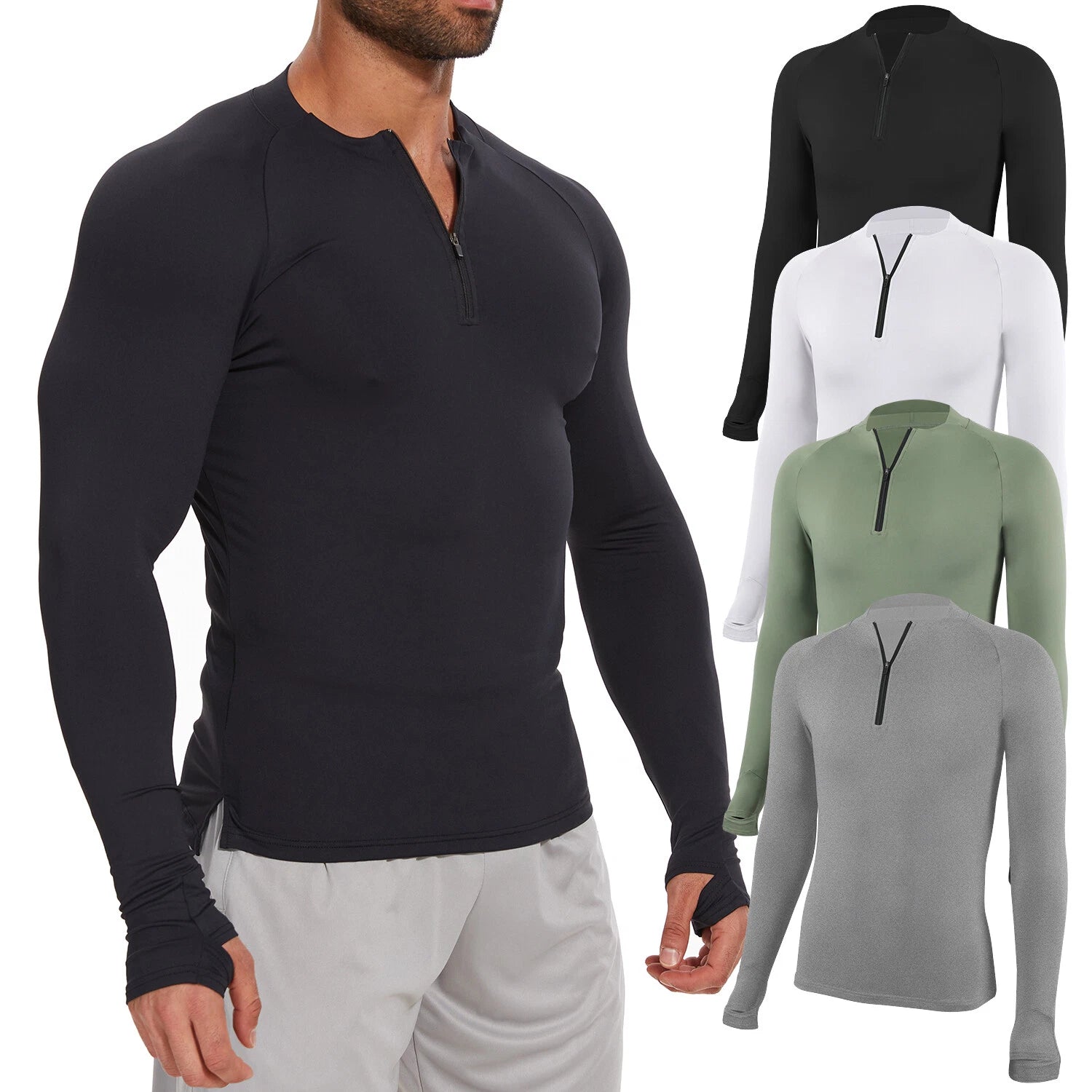 Men's Quick-Dry Active Sport Top Shirts Quarter Zip Long Sleeve Running Outdoor
