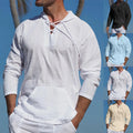 Mens Hooded Pullover Blouse Tunic Cotton T-Shirt Tee Long Sleeve Sports Tops &