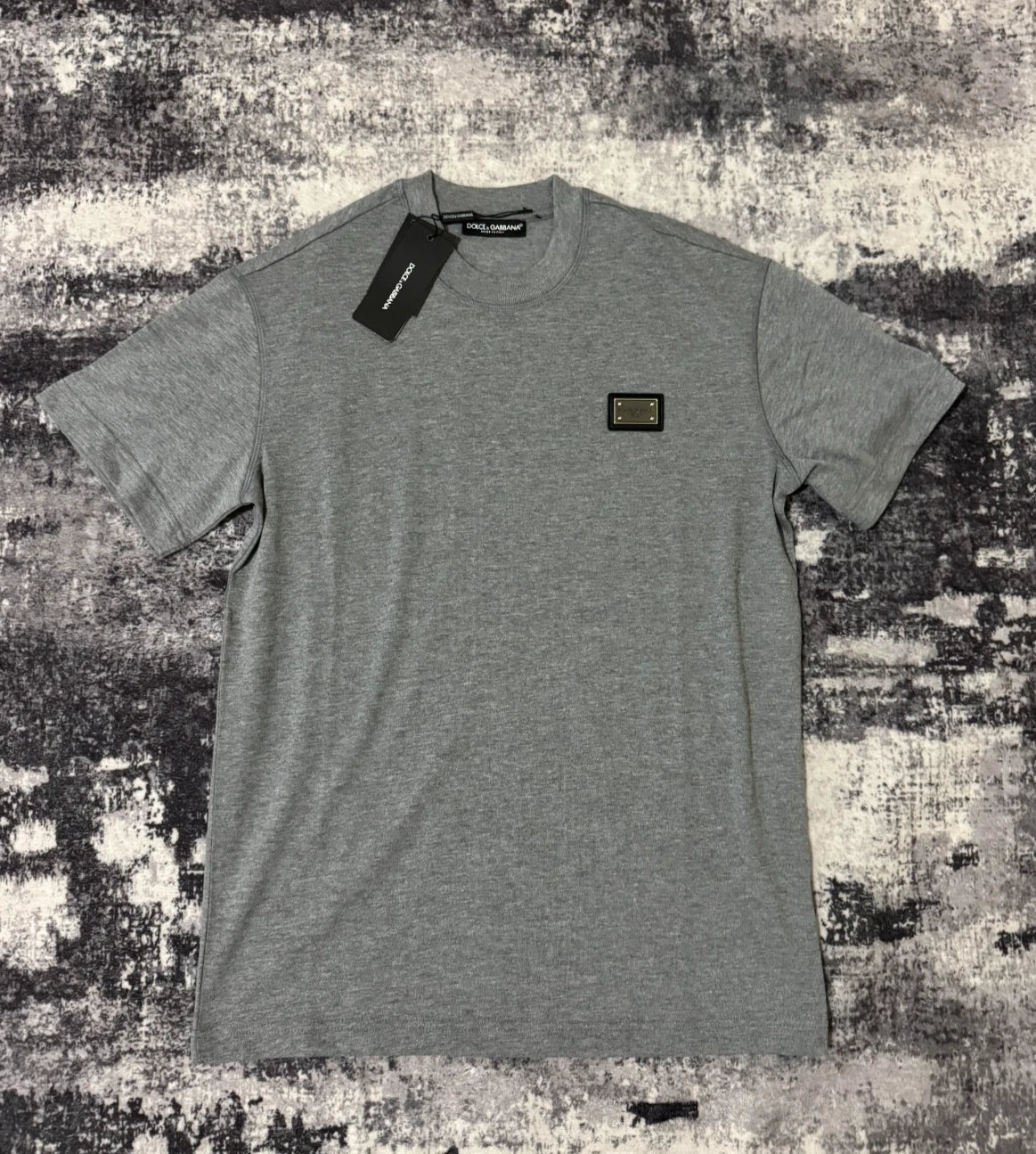Dolce & Gabbana Silver Plaque Cotton T-Shirt With Branded Tag Grey Sz S