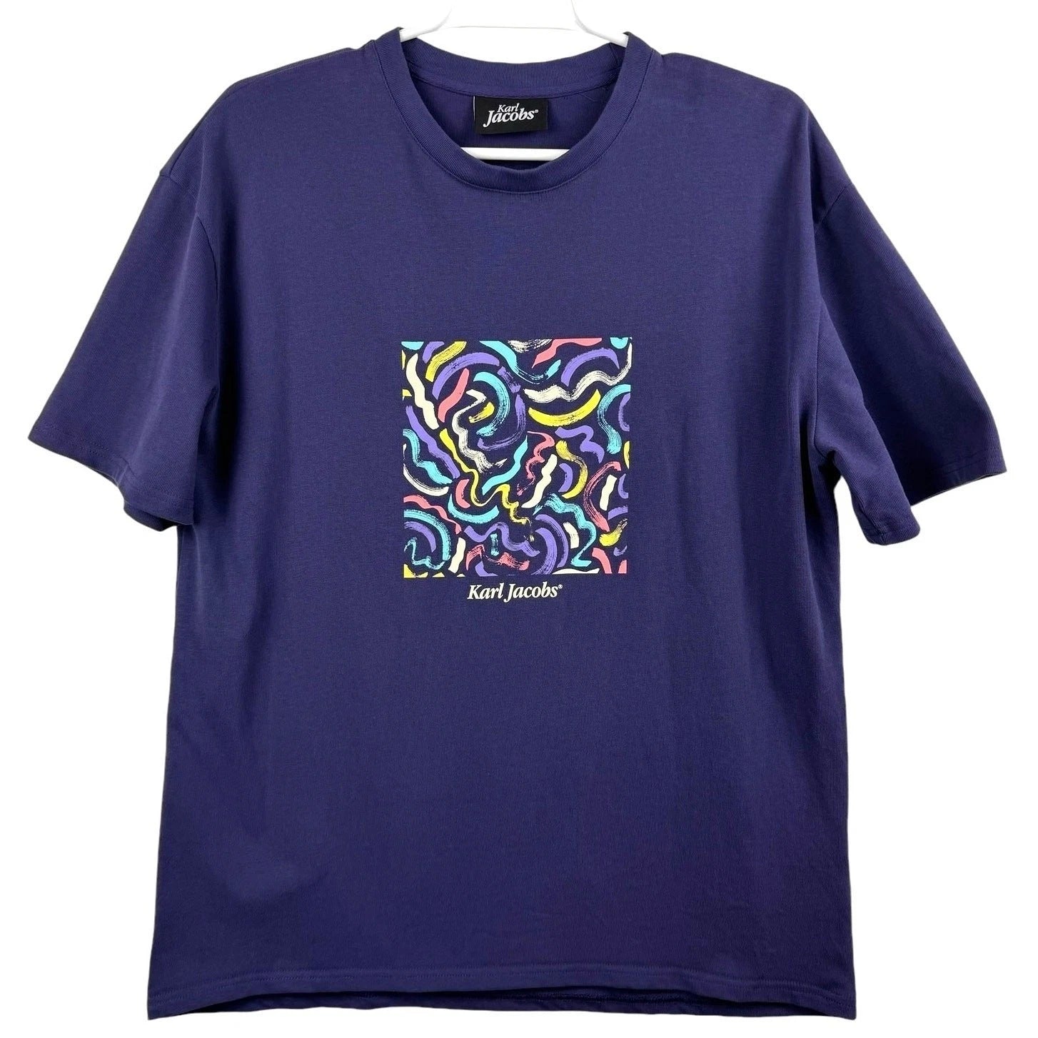 Karl Jacobs Originals Men's T-Shirt Navy Blue Colorful Graphic Print Size Large