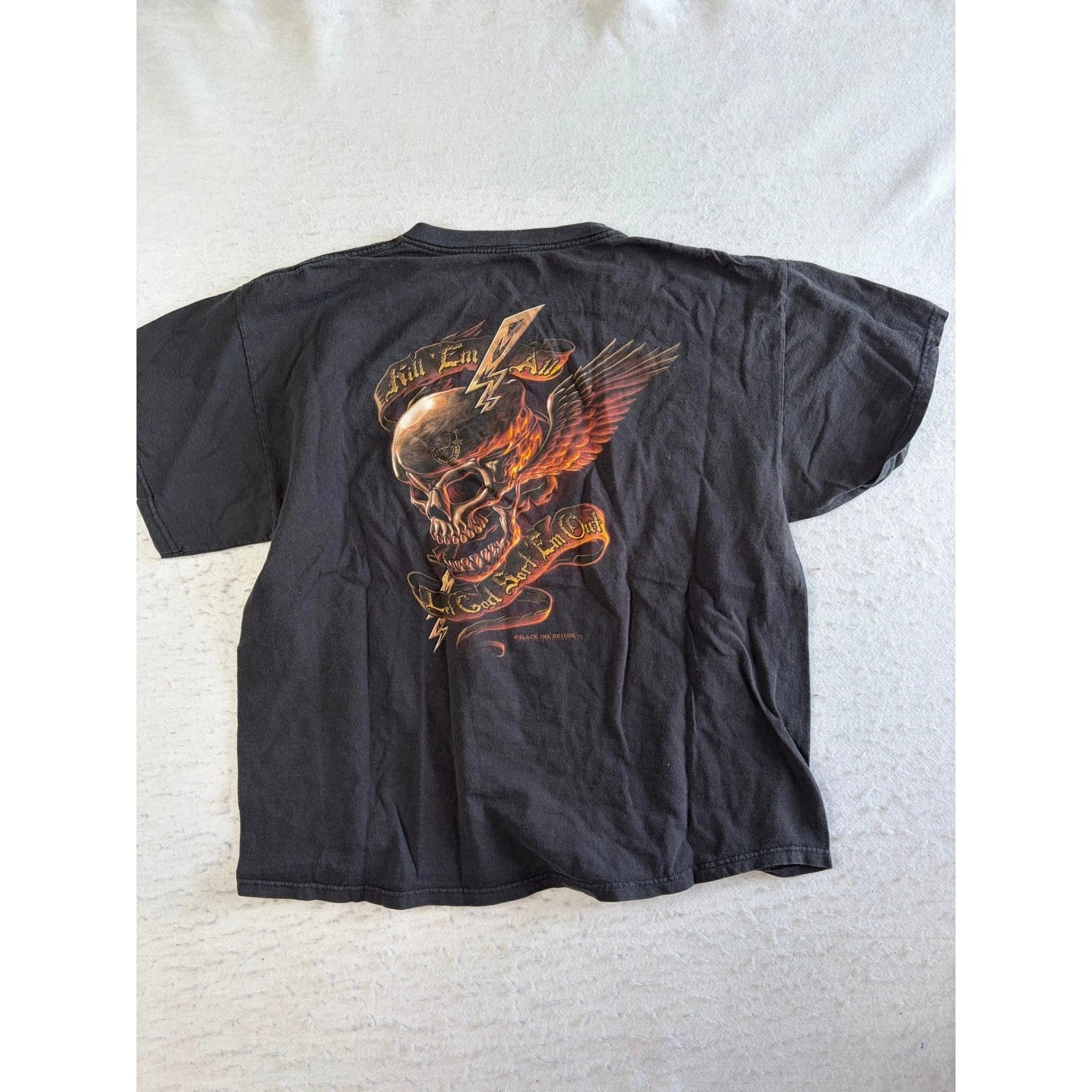 Black Ink Design T Shirt Mens XL Black Kill Em All Skull Graphic