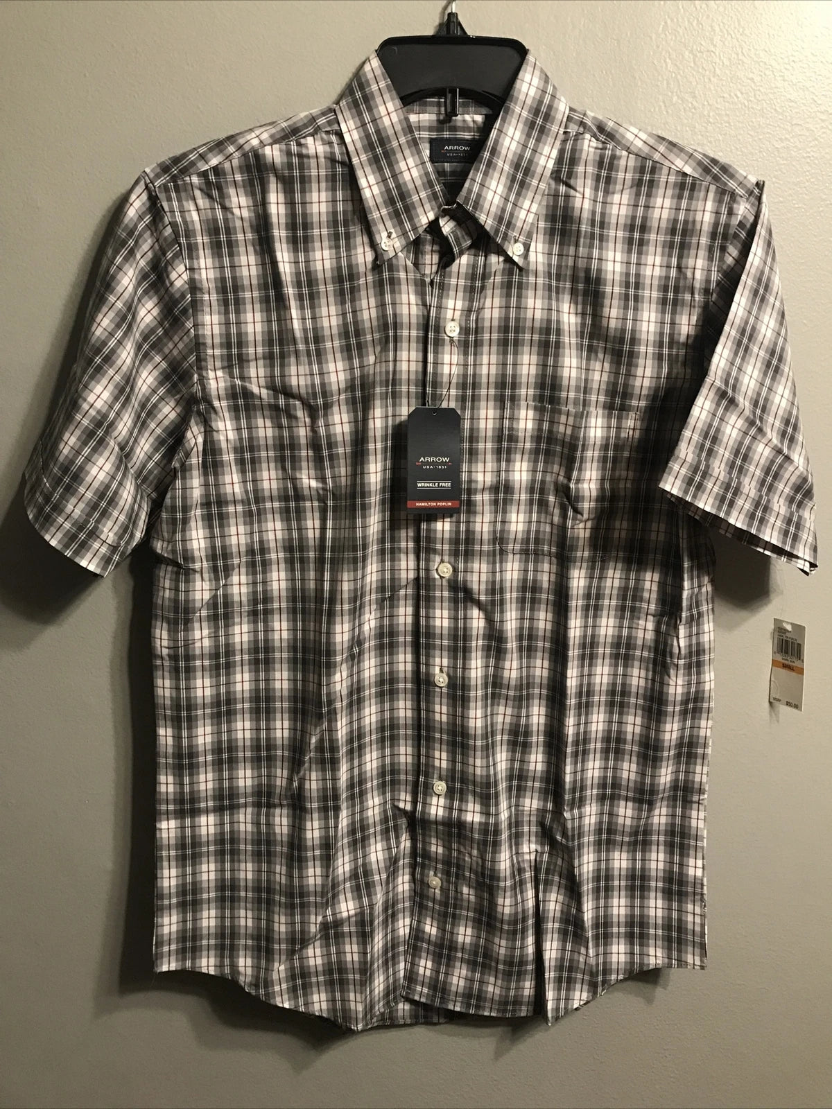 Arrow MENS Button Up Shirt Small Gray Plaid (TW-4132)