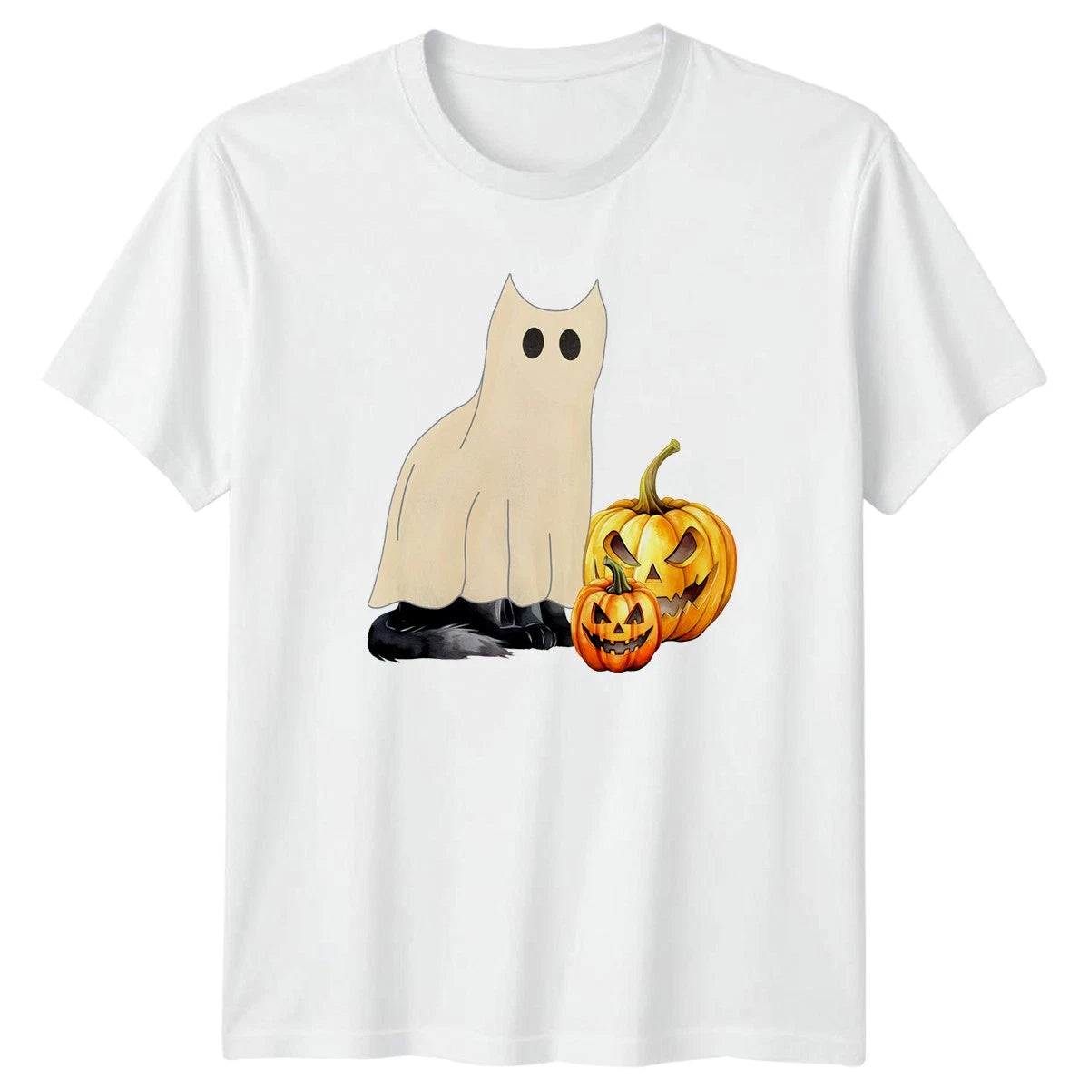 Cute Ghost Cat And Spooky T-Shirt Ghost Cat Jack O Lantern Halloween Gift