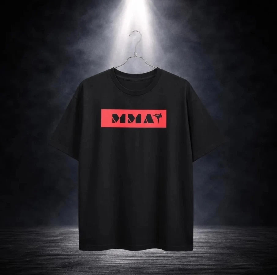 MMA Stencil Logo Shirt, Minimalist Combat Sports Tee, Red Box Fighter T-Shirt