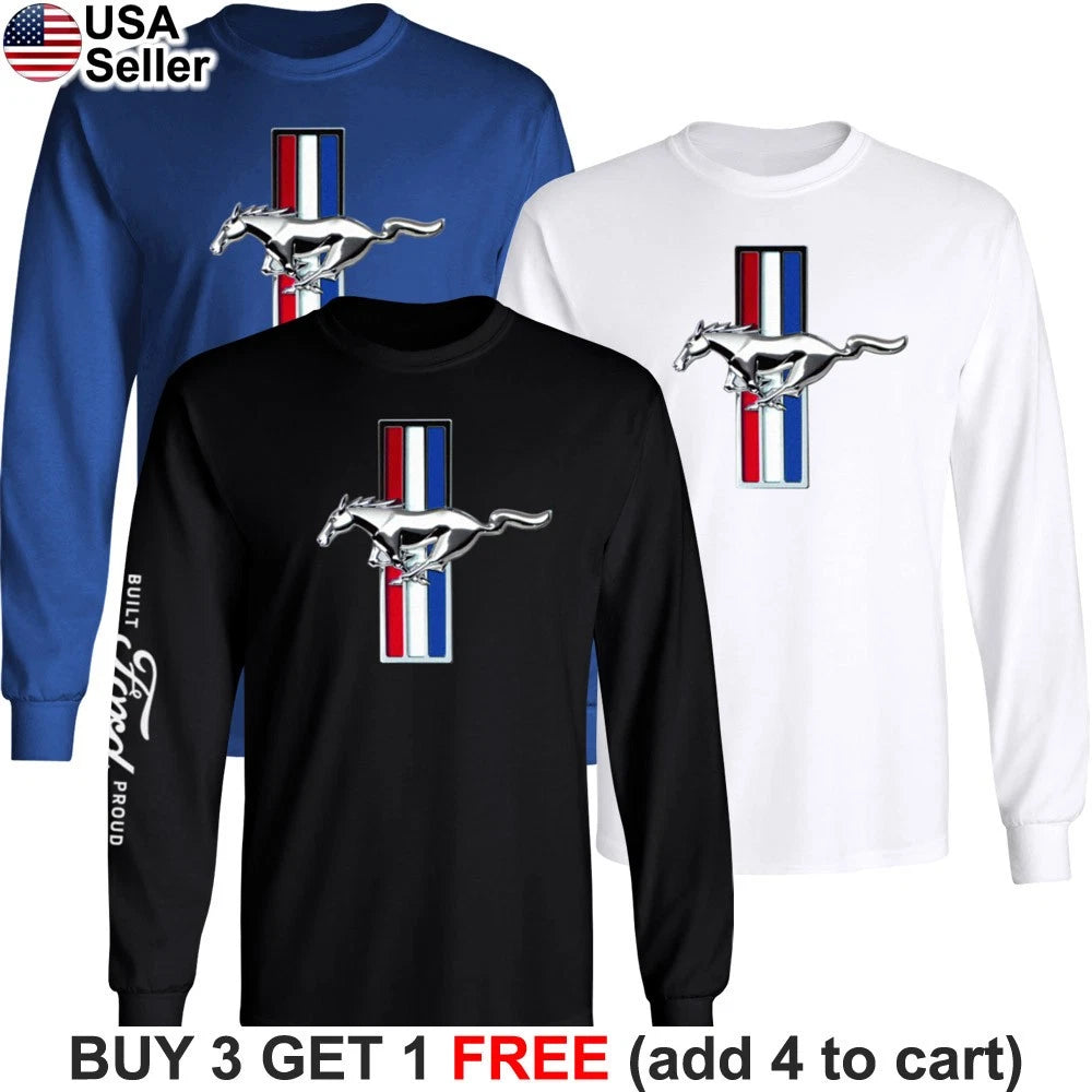 Mustang Long Sleeve T-Shirt Ford Motor Logo Racing Sport Performance Cobra BFD06