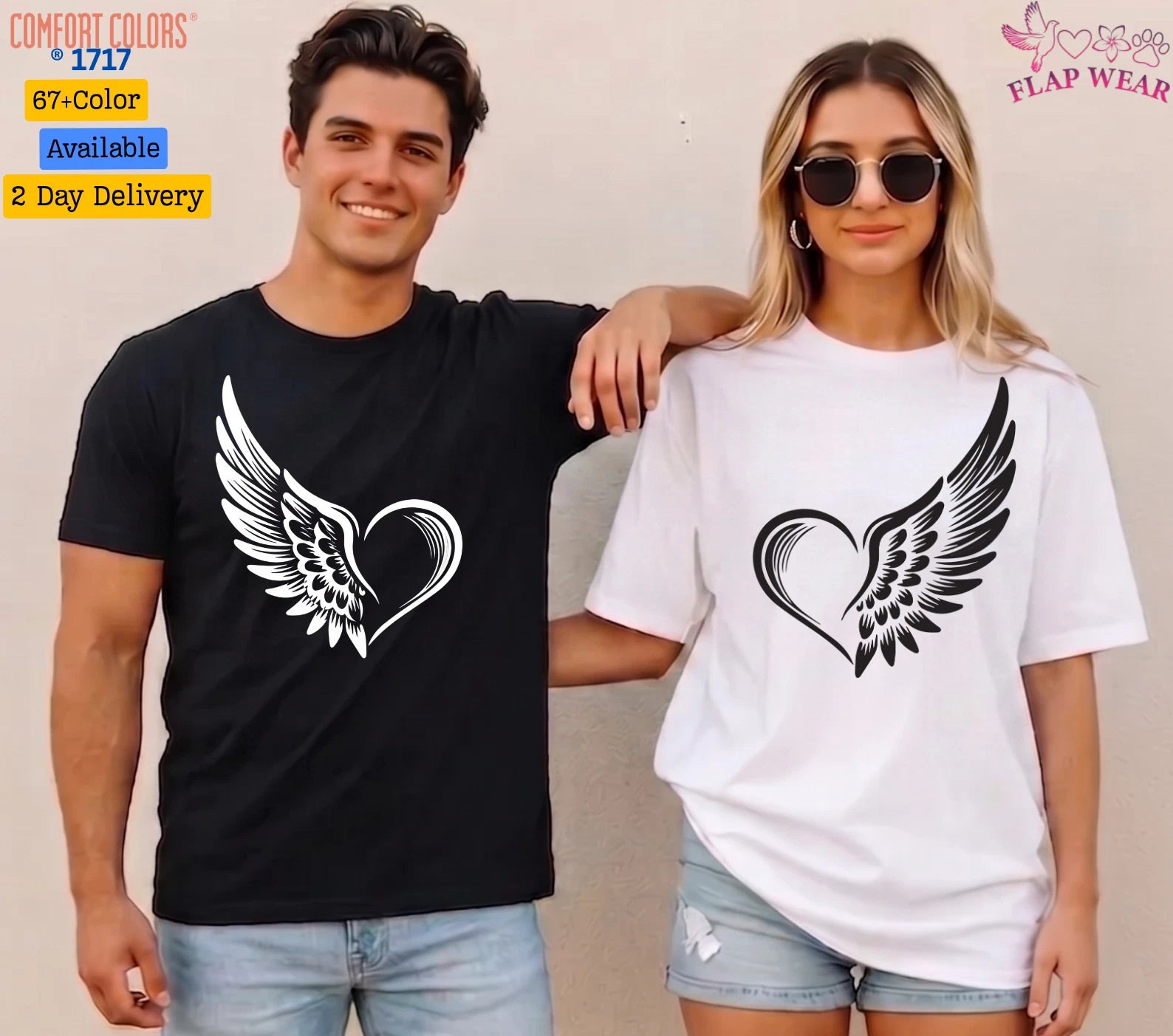 Unisex Heart with Angel Wing T shirt Men T shirt Women valanity day Romantic