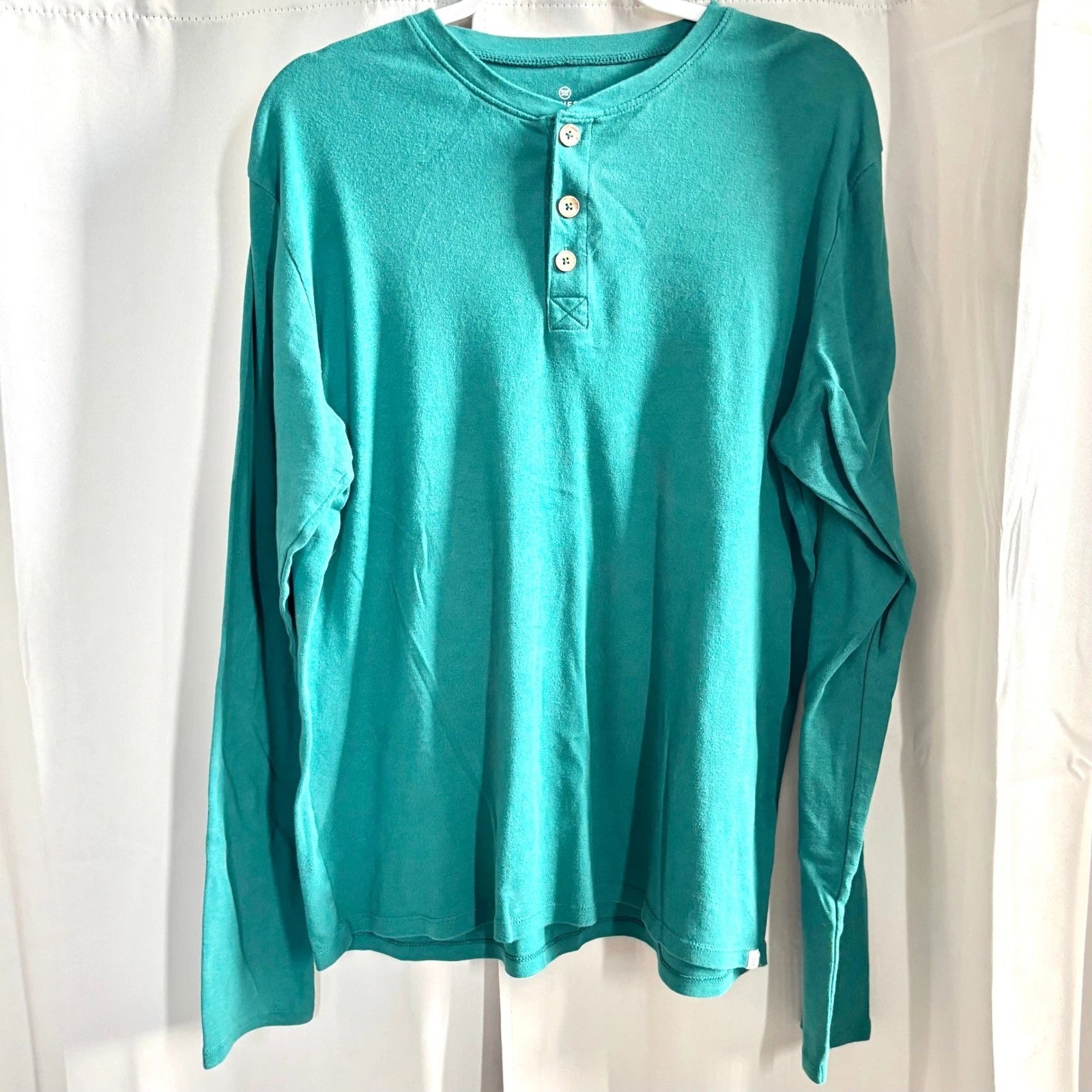 Honest Mens Henley Oversized Large Organic Cotton Minimalist Earthy Green 20322