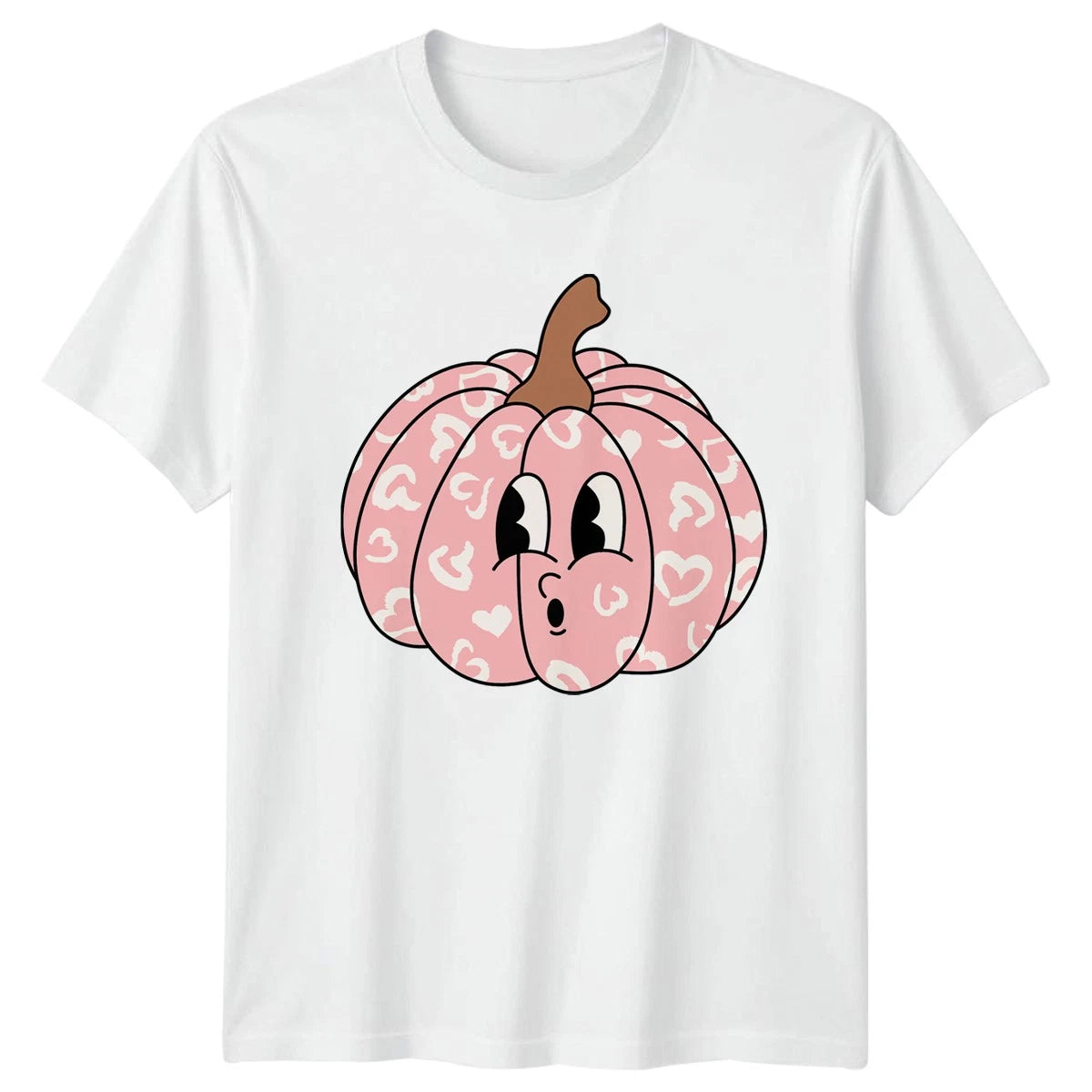 Womens Pink Pumpkin Heart T-Shirt Cute Halloween Gift For Her