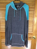 BKE Mens Size XXL Gray / Blue Hooded Long Sleeve 3-Button Shirt CM-459