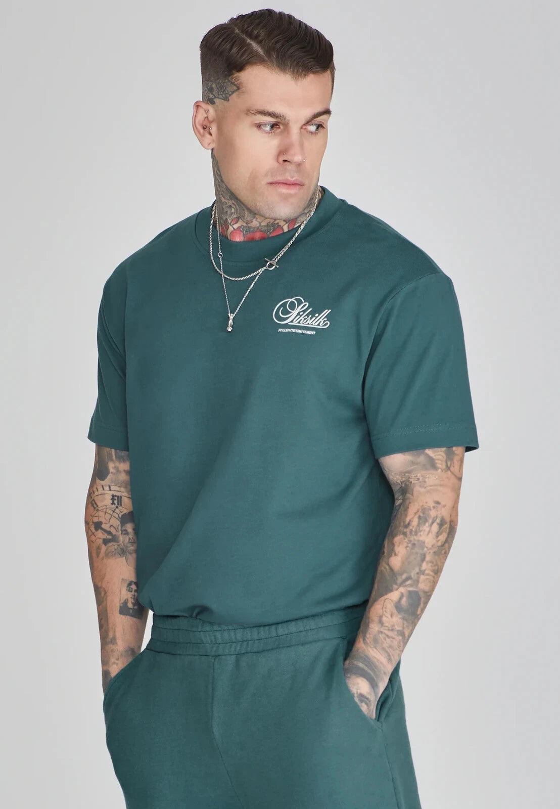 SikSilk Mens Green Graphic T-Shirt Small