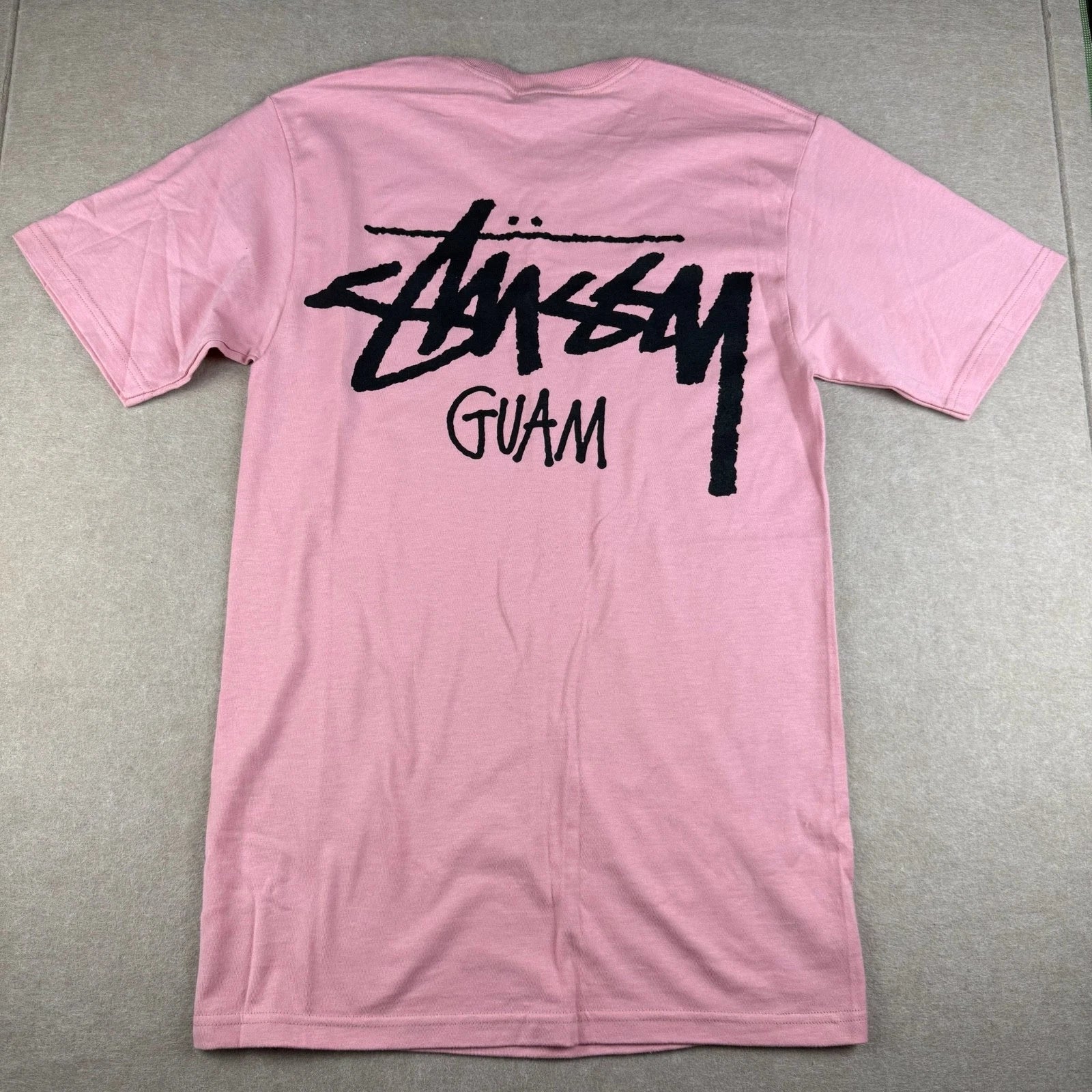 Stussy Guam Shirt Mens S Pastel Pink Logo Streetwear Skate Surf Graphic Tee