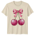 Sparkle And Shine Pink Disco Cherry Womens T-Shirt Y2K Aesthetic Party Birthday