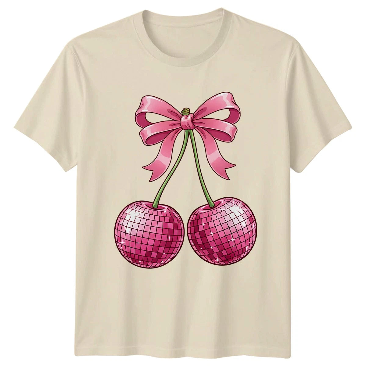 Sparkle And Shine Pink Disco Cherry Womens T-Shirt Y2K Aesthetic Party Birthday