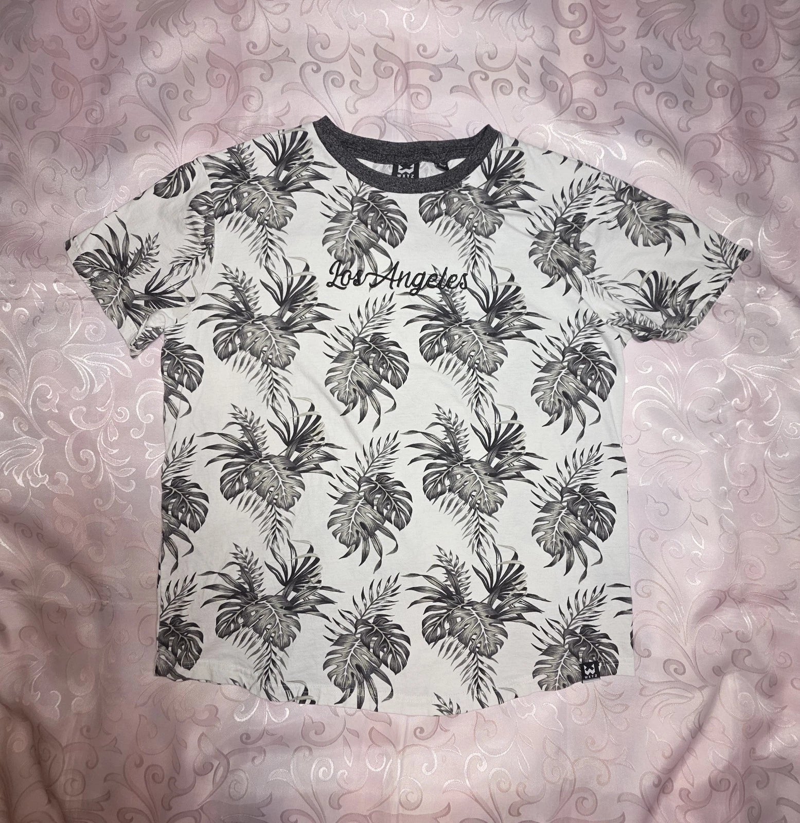 WXYZ Los Angeles Tropical Leaves Men's Large Cotton Tshirt Beach Surf Y2K Skater