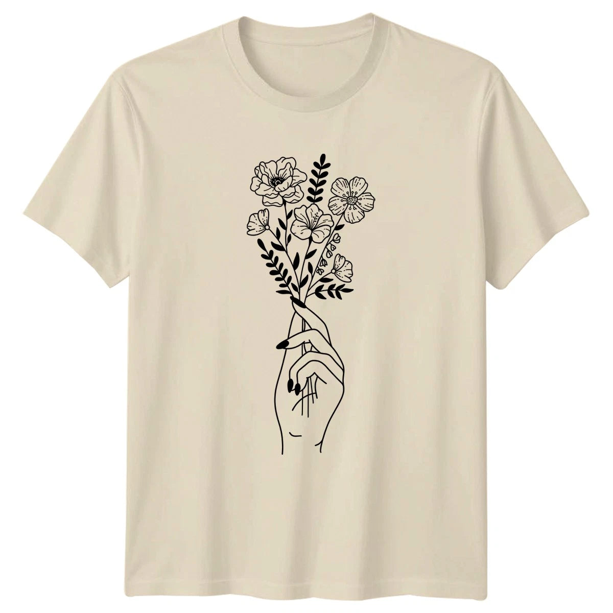 Hand Holding Flowers Aesthetic Womens T-Shirt Botanical Nature Mothers Day