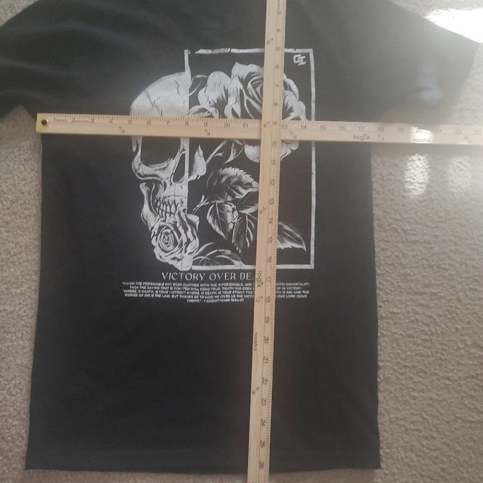 AS Colour Staple Skull Rose Victory Over Death Graphic T Shirt Black Size S