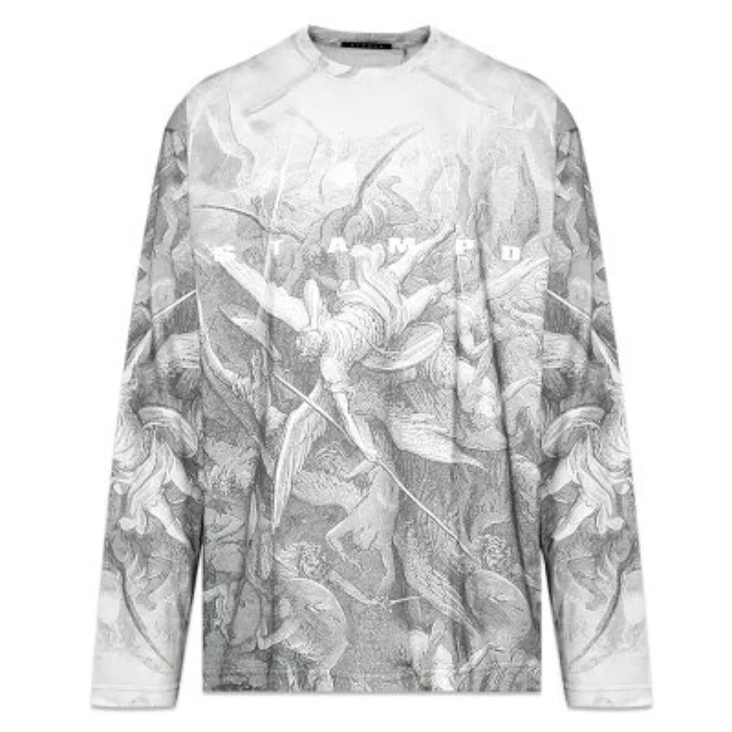 Stampd Angels T-Shirt Men's Large White Gray Graphic Relaxed Long Sleeve FROG430