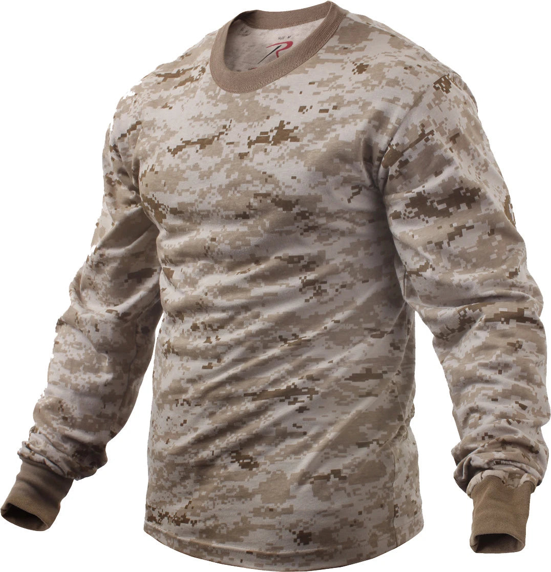 Mens Desert Digital Camouflage Long Sleeve Tactical Military T-Shirt