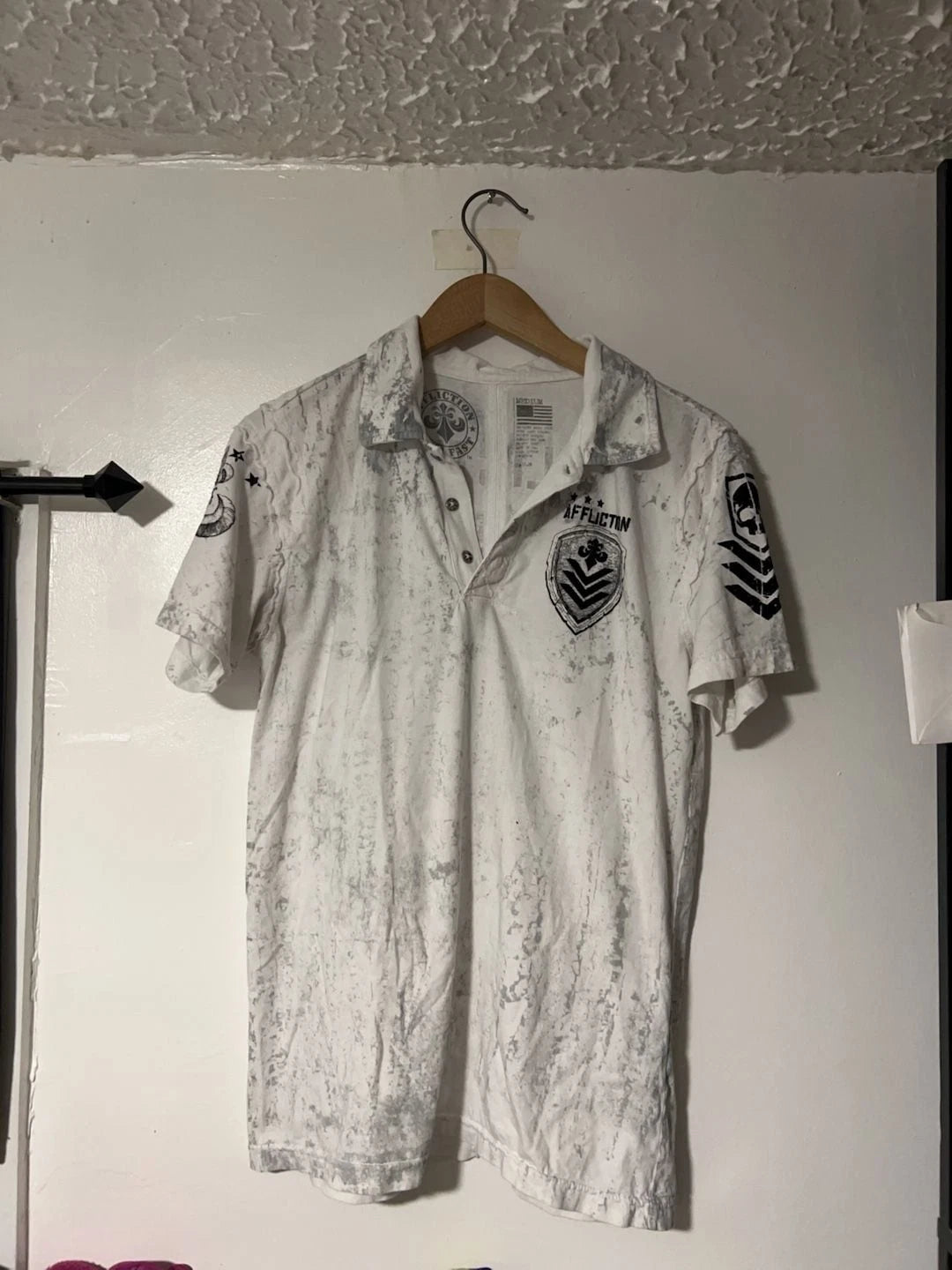 Affliction Graphic Polo Shirt White Size Medium
