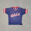 Vtg 1970s 1980s B.G.E.A Baseball V-neck Navy ringer T-shirt Jersey Made in USA
