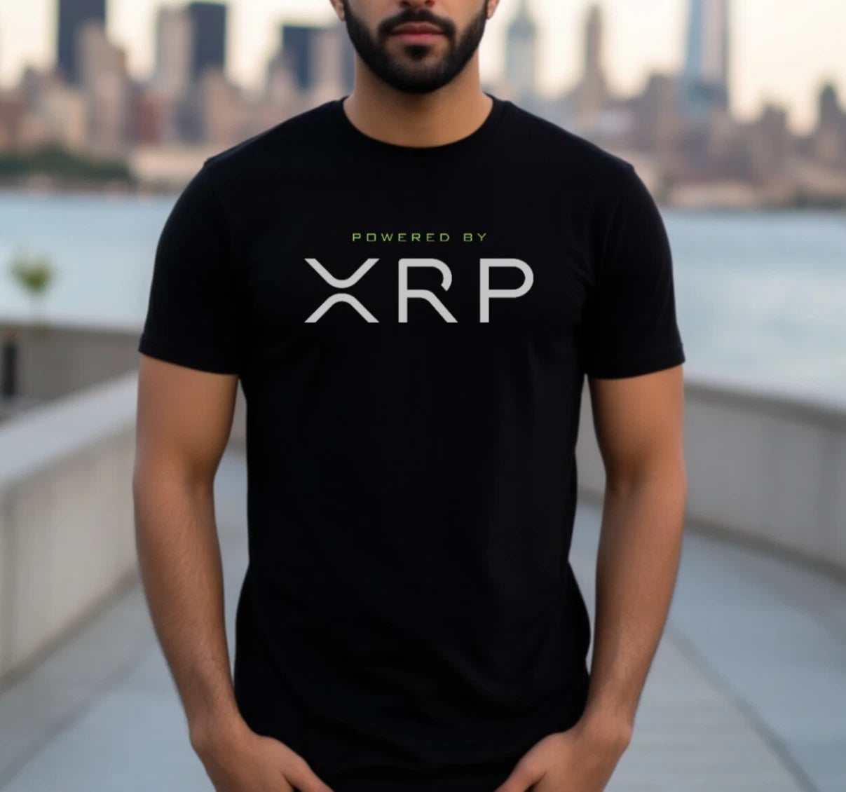 "Powered by XRP" Ripple Crypto Currency Bitcoin Black Unisex T-Shirt Size S-2XL