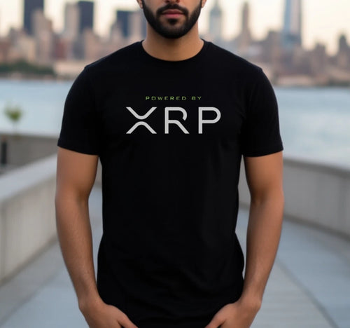 "Powered by XRP" Ripple Crypto Currency Bitcoin Black Unisex T-Shirt Size S-2XL
