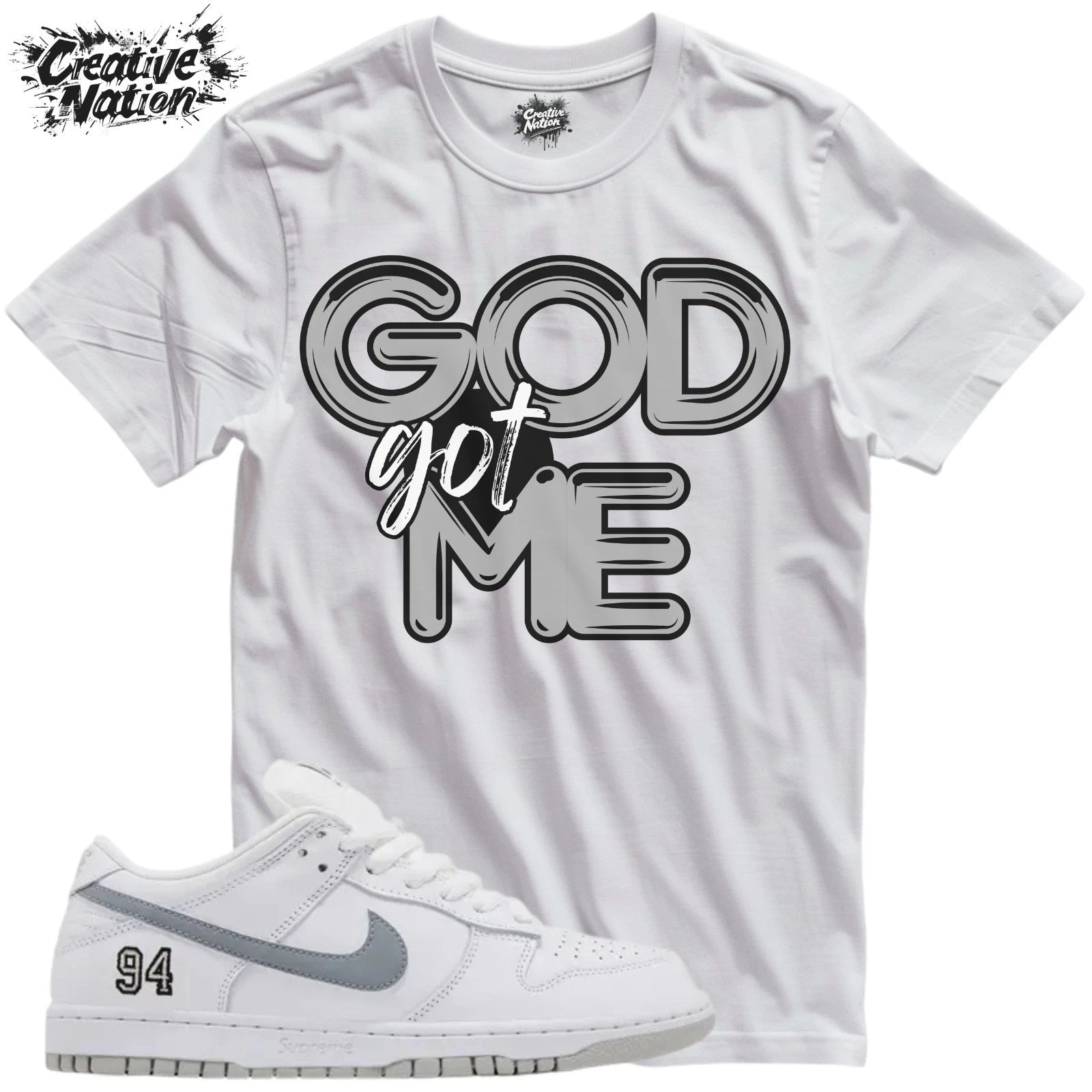 Shirt To Match SB Dunk Low White Metallic Silver Unisex Tee GOD Got Me Shirt