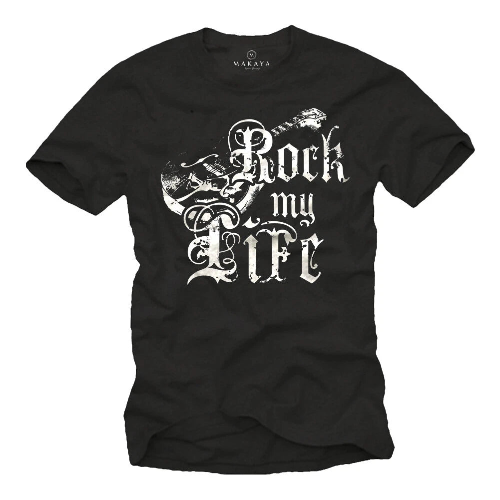 Rock Music Band Mens T-Shirt with Rockabilly Guitar - Mens Punk Shirt