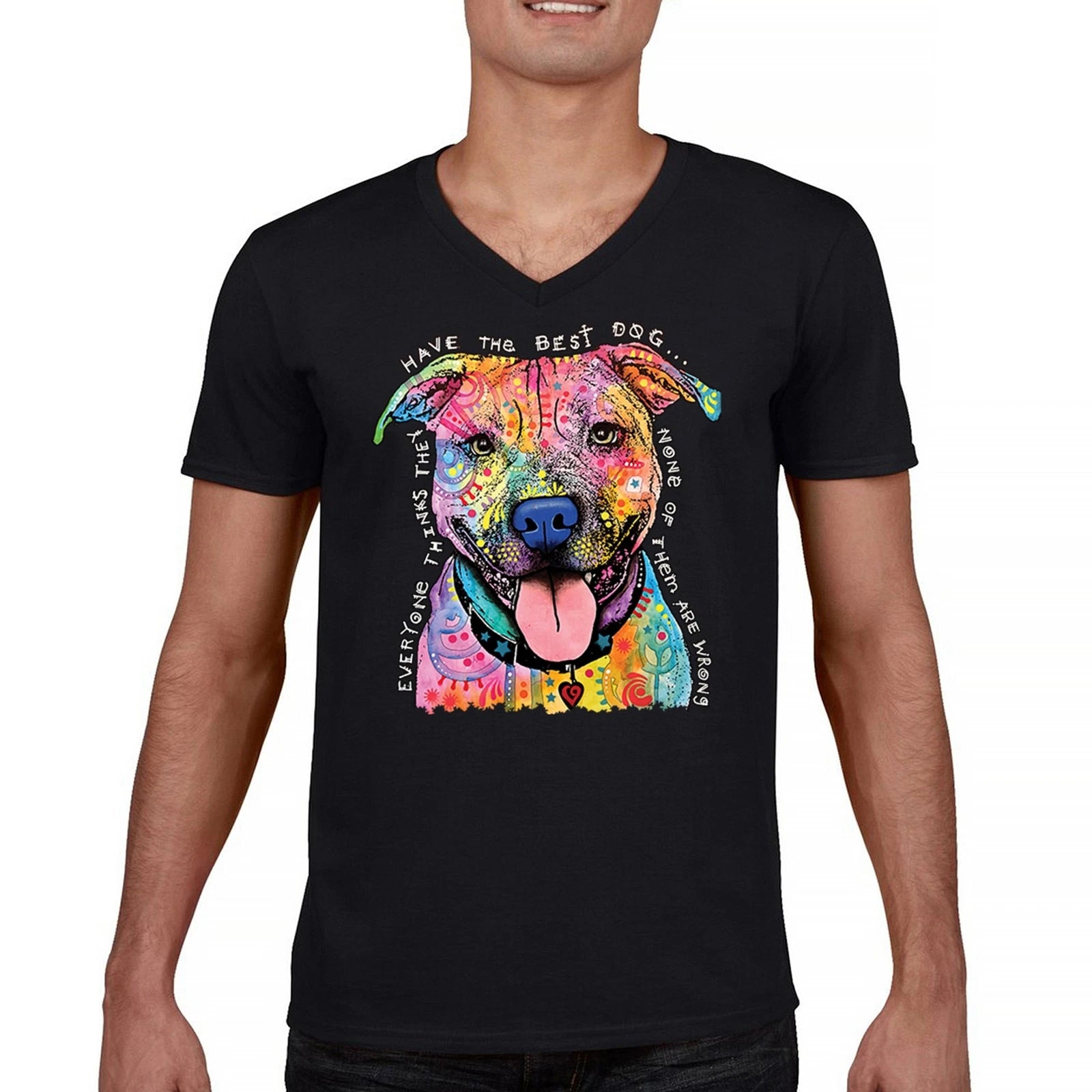 Dean Russo Colorful Pit Bull V-Neck T-shirt Everyone Has Best Dogs Tee