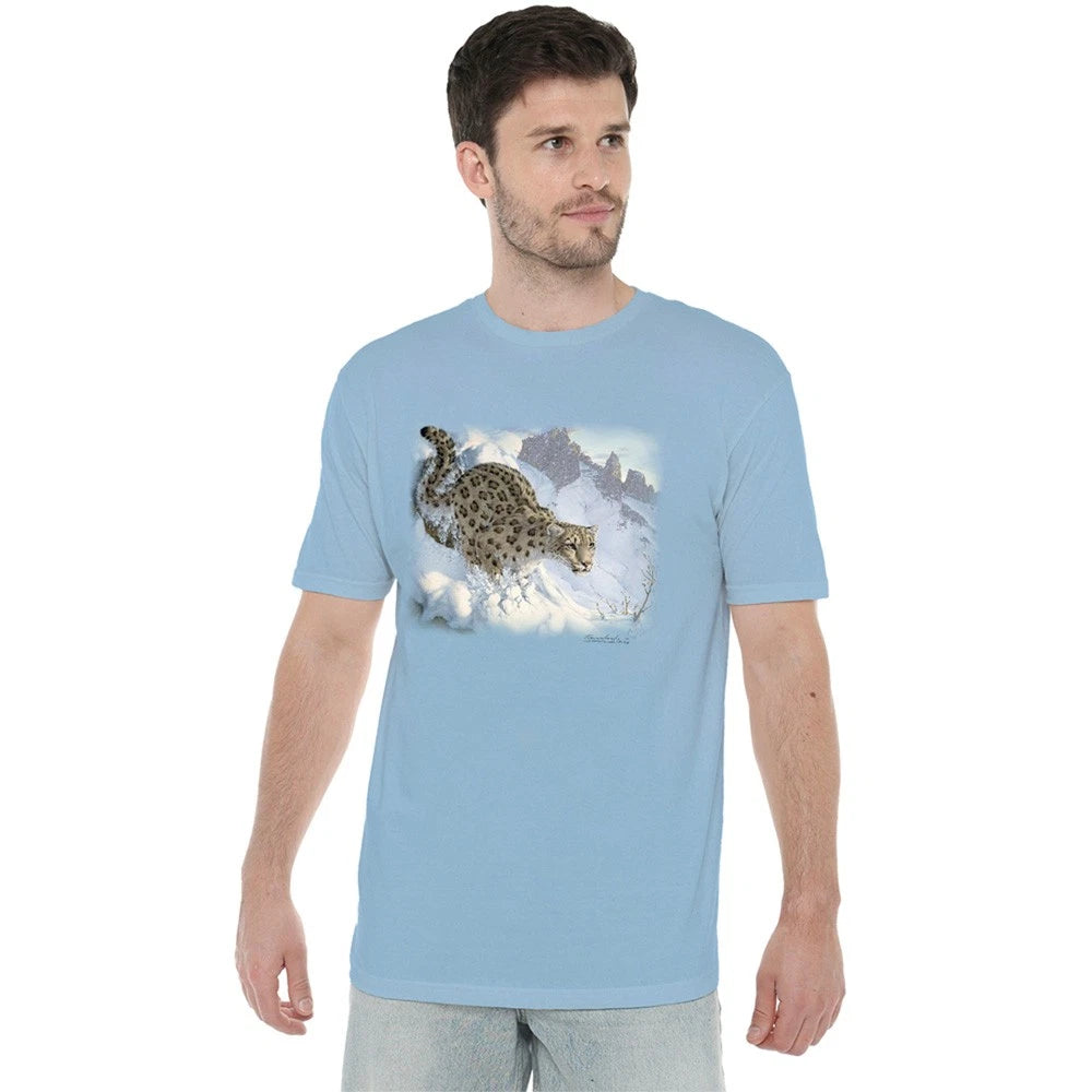 Wildlife Snow Leopard T-Shirt S-3XL, Light Blue