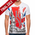 NWT LONDON BIG BEN UK ENGLAND EXCHANGE FASHION MEN'S WHITE V-NECK T-SHIRT SIZE S