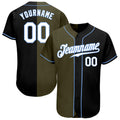Custom Black White-Olive Authentic Split Fashion Baseball Jersey