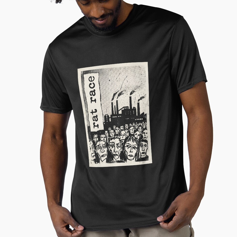 Rat Race Punk Rock T-Shirt - Vintage 1970s Anti Establishment Graphic Tee - Retro Post Industrial Woodcut Art Shirt by Go Easy Apparel