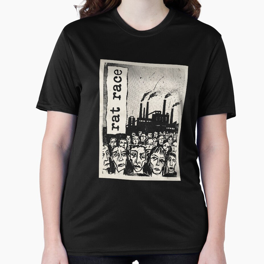 Rat Race Punk Rock T-Shirt - Vintage 1970s Anti Establishment Graphic Tee - Retro Post Industrial Woodcut Art Shirt by Go Easy Apparel