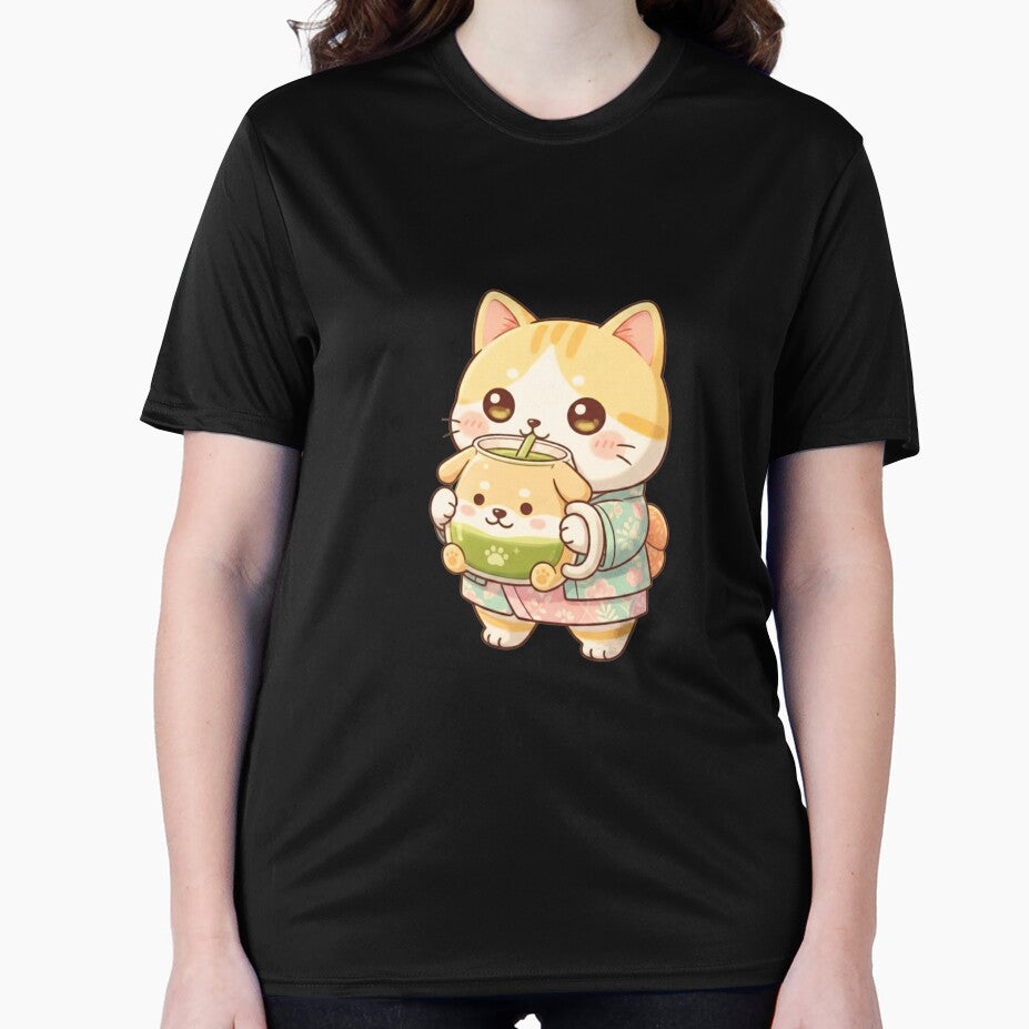 Kawaii Cat Drinking Matcha by SakuraVibes
