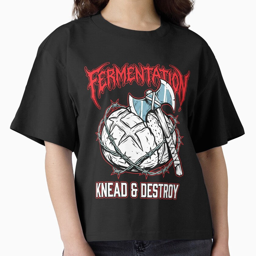 Fermentation Knead & Destroy Shirt, Heavy Metal Baker Tee, Funny Sourdough Metalhead Graphic, Death Metal Bread Baking Shirt, Hardcore Bakery Humor Design by KAYJAY DESIGNS
